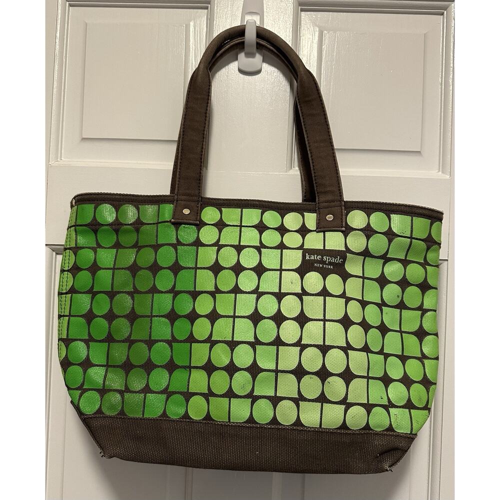 Kate Spade Green Geometric Print Canvas Tote See Minor Wear In Last Pics
